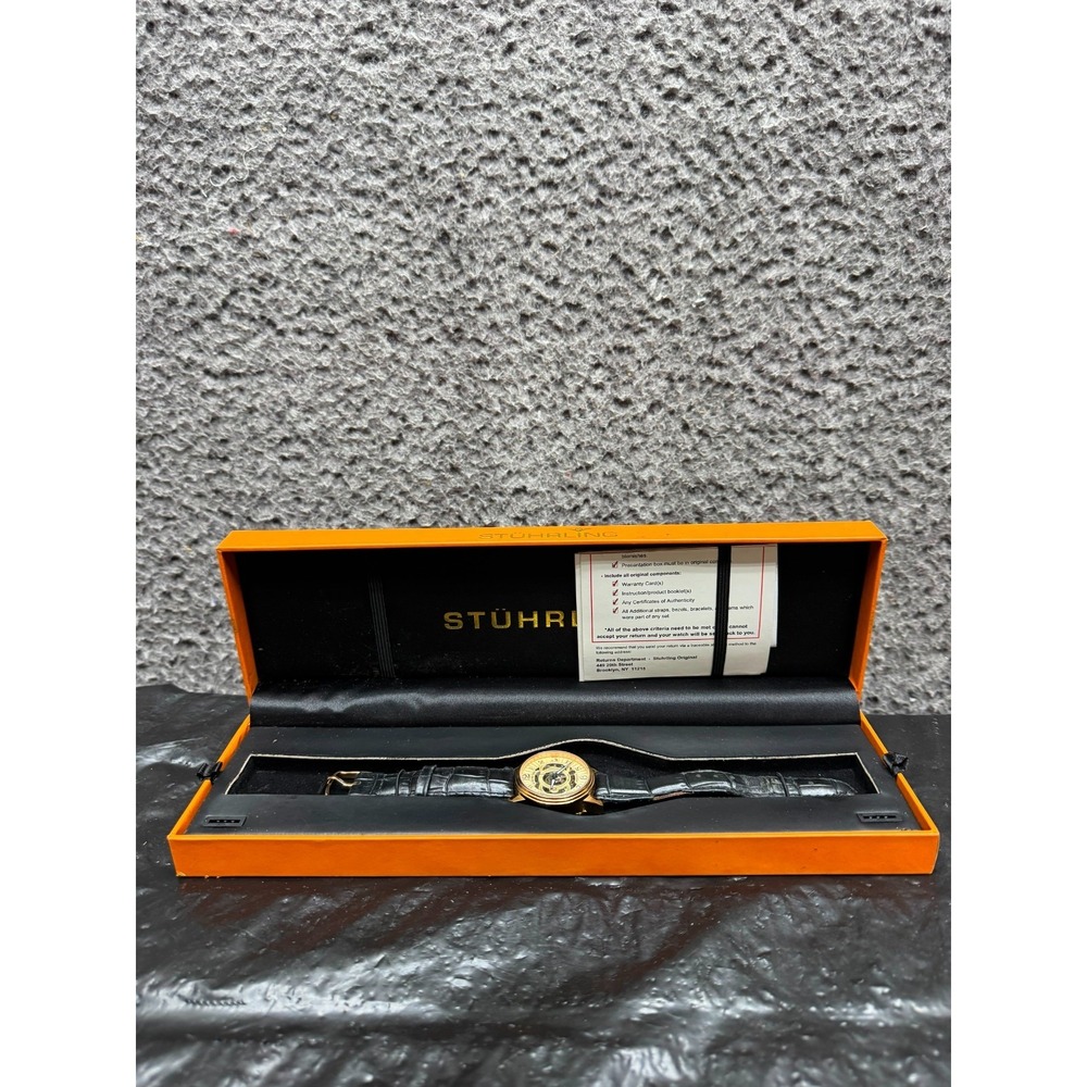Stuhrling Original Automatic Skeleton Watch Leather Strap Original Box w/ Papers